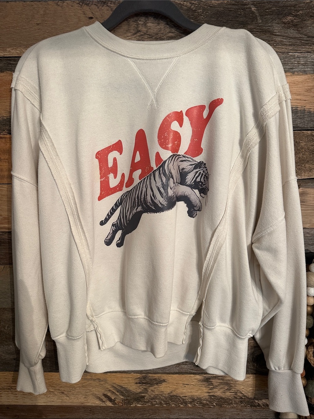 Easy Graphic Cream Crewneck Sweatshirt with Tiger Print Camden